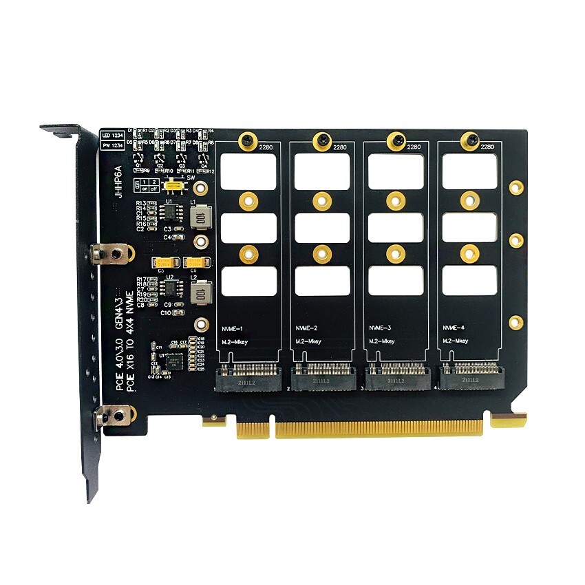 PCIe 4.0 Gen4 4x4 Split Card PCI-E X16 to 4 Ports M.2 NVMe SSD