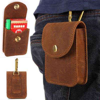 Handmade Genuine Cow Leather Hook Belt Fanny Waist Bag MIni Cigarette Pouch Men