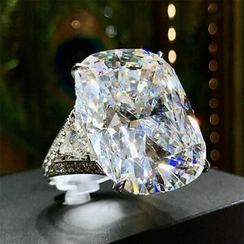 Luxury 925 Silver Filled Women Ring Oval Cubic Zircon Wedding Jewelry Sz 6-10