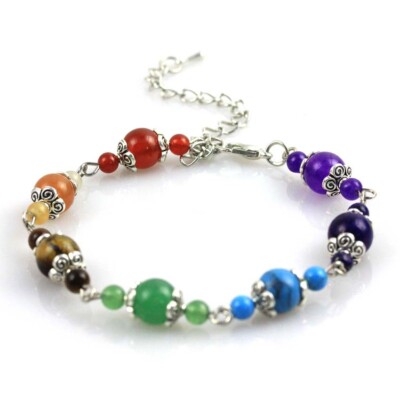Natural Amethyst Crystal Quartz Round Beads Lovey Heart Tiger Eye Stone Bracelet