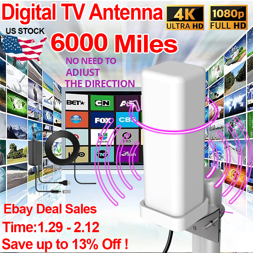 Digital Hdtv 4k Amplified Long Range 360° Uhf Vhf