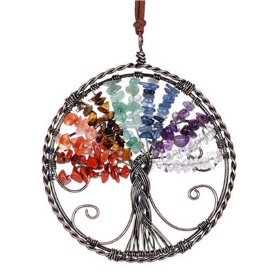 Natural 7 Chakra Gemstone Reiki Healing Crystal Tree of Life Hanging Ornament