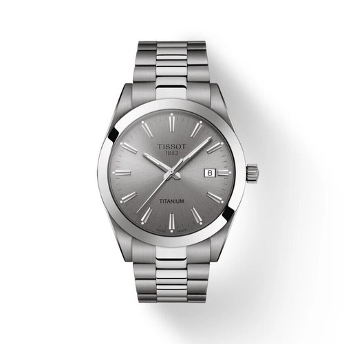 Pre-owned Tissot Gentleman Titanium Quartz Grey Dial 40 Mm Men's Watch T1274104408100
