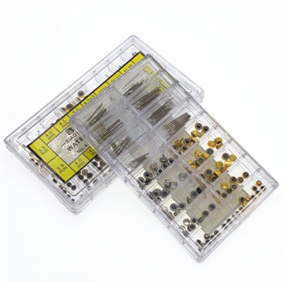 170pcs Mixed Gold Silver Watch Stem Crown Repair Parts Assortment Set Kit W/ Box