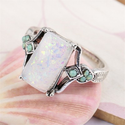 Fashion Women Silver Party Jewelry Wedding Oval Cubic zirconia Rings Size 6-11