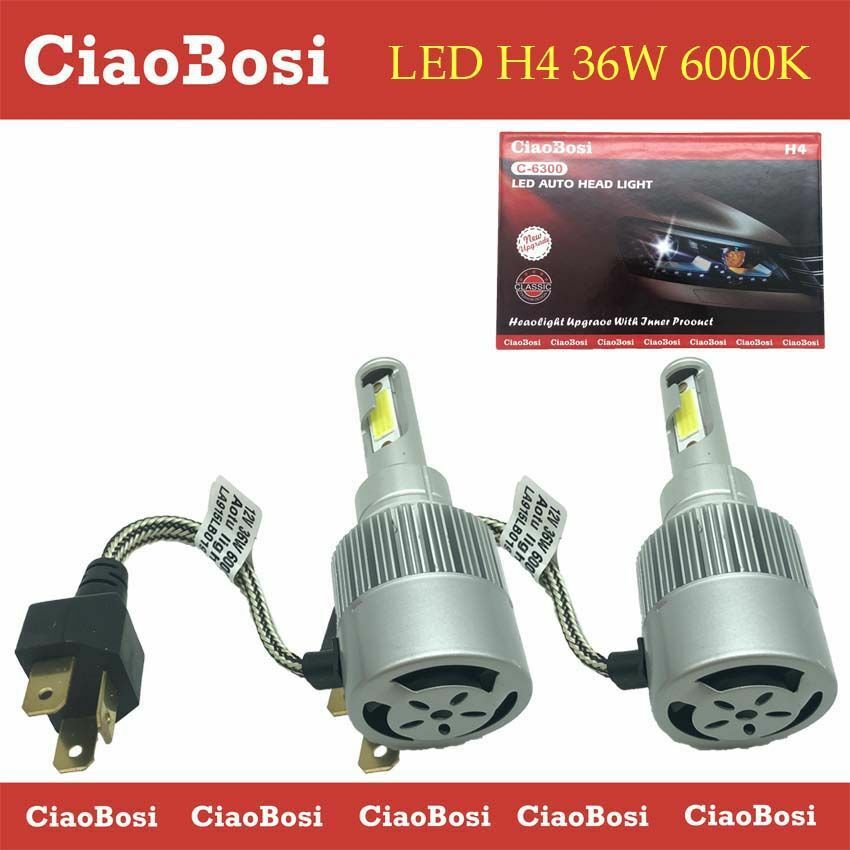 Coppia Lampadine Luci Auto Moto Cob C6 H4 Led 36w 6000k C-6300 Linq