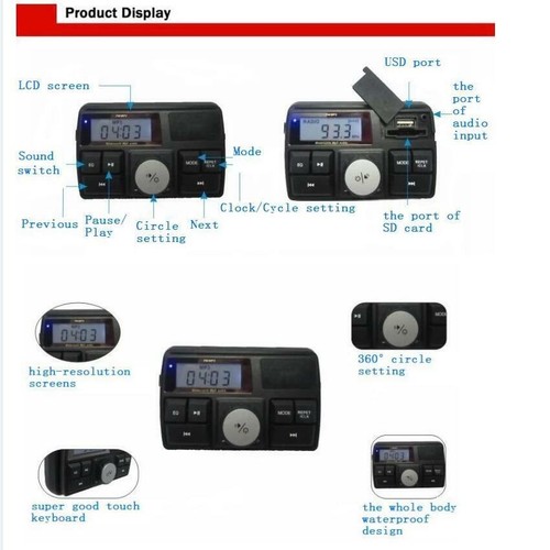  UTV, ATV, AntiTheft Speakers FM USB Audio System Stereo WRemote Waterproof