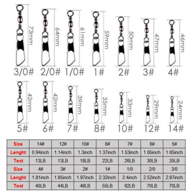50/100PCS Fishing Barrel Swivel with Interlock Snap Fishing Swivel Size 14#-3/0