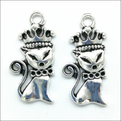 50X Cat queen Antique Silver Charms Pendants For Jewelry Making DIY Accessories