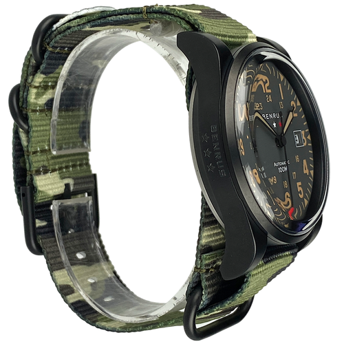 Pre-owned Benrus Field F1-bk-bk-nc Gray Dial Pvd Stainless Steel Date 41mm Men's Automatic