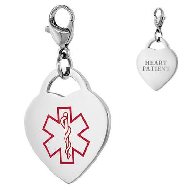 HEART PATIENT Stainless Steel Medical Alert Heart Shape Charm w/ Lobster Clasp