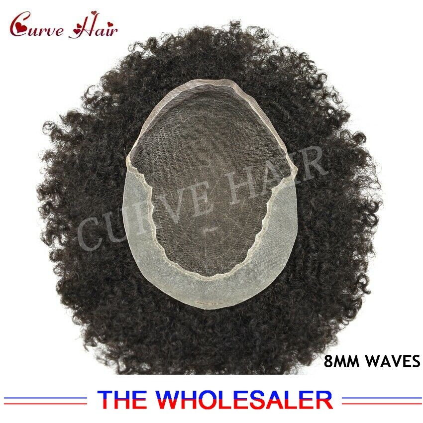 Lace Front Thin Skin Mens Toupee 8mm Afro Waves Africa Culr Black