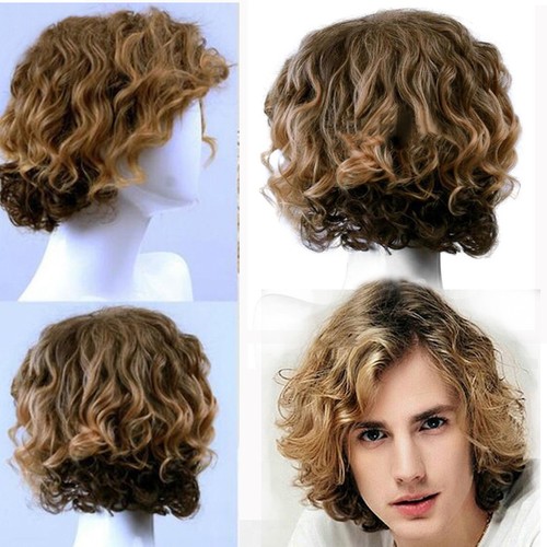 European And American Men Gradient Color Curly Hair Heat Resistant