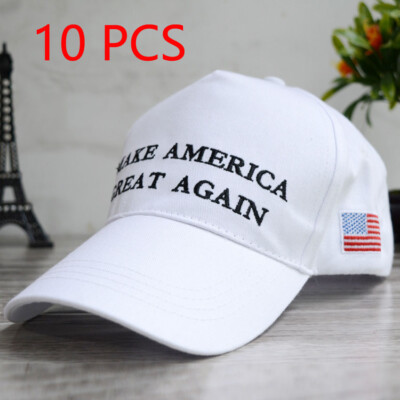 10 PCS Hat President White Cap Donald Trump Make America Great Again Wholesale