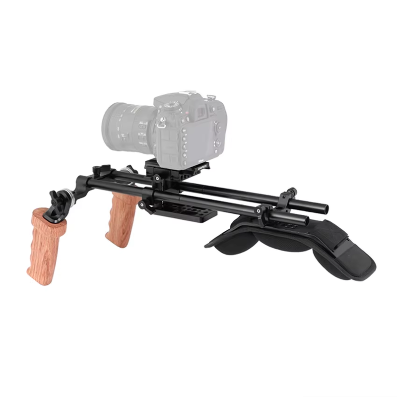 Pro Shoulder Mount Rig With Manfrotto QR Plate & Dual Wooden HandGrips Rosette C