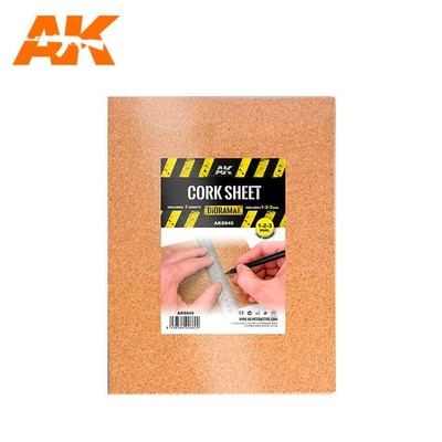 AK Interactive Cork Sheet - Fine Grained - 200 x 300 x 1-2-3mm (3 sheet, 1 each)