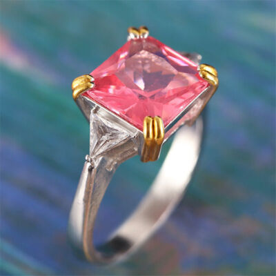 Elegant Women 925 Silver Rings Pink Cubic Zirconia Wedding Party Jewelry Sz 6-10
