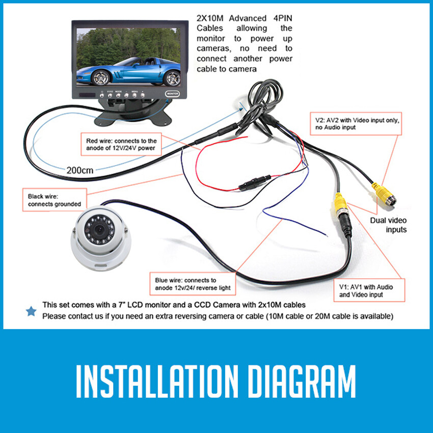 For Caravan 4 PIN Rear View System 7" Monitor 12V/24V Dome Reversing