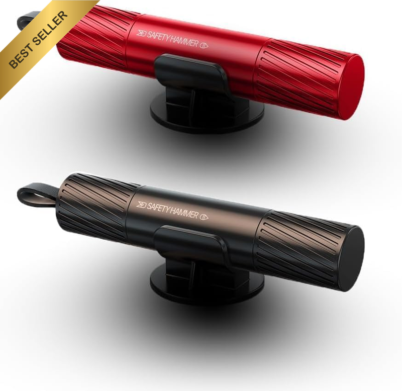 Emergency Escape Tool 2-Pack: Car Window Breaker Hammer & Seatbelt Cutter, Sprin