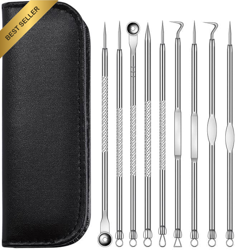 9Pcs Blackhead Remover Tool Kit Stainless Steel Pimple Comedone Extractor Set