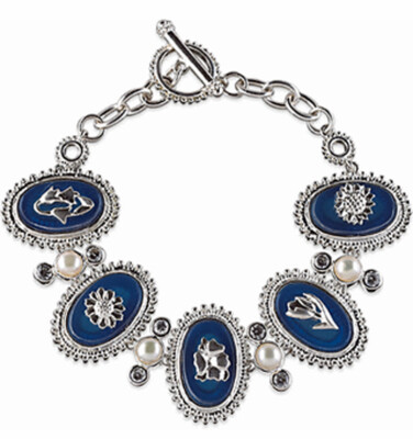Lenox Sterling Blu Oval Link Bouquet Bracelet Crystal/Faux Pearl VintageLook New
