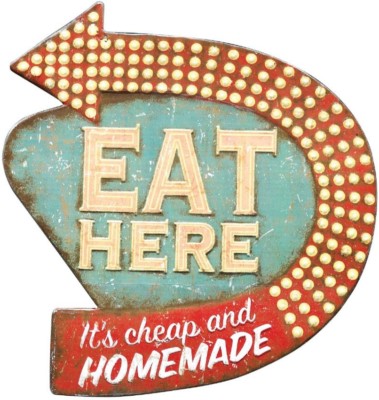 Retro Diner Kitchen Sign Plaque, ''Eat Here'' Vintage Old Fashioned Tin Wall Art