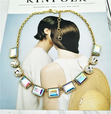  J. Crew Arora Iridescent Square Bezel Crystal Gold Tone Necklace