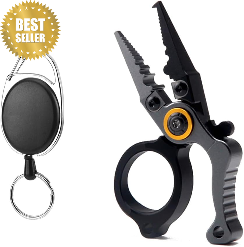 Mini Fishing Pliers with Fly Fishing Zinger Retractor, Tungsten Steel Shear & Al