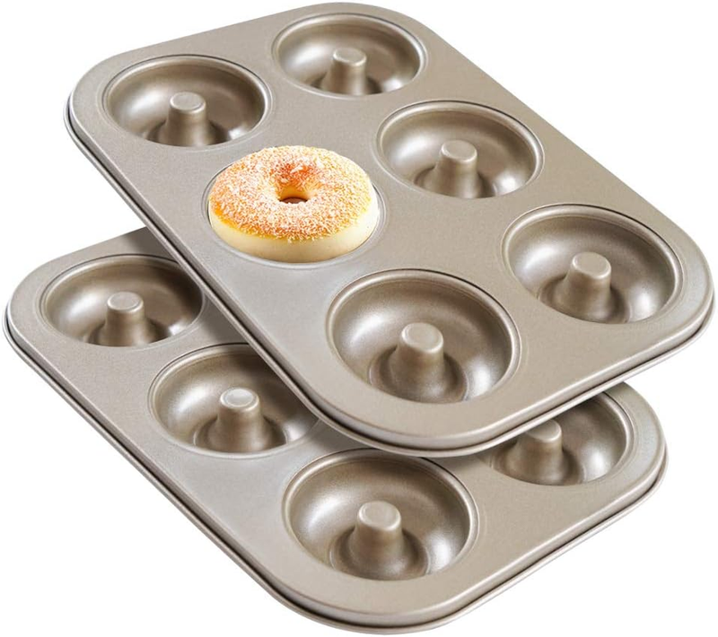 Donut Pan Set of 2, Nonstick Small Mini Donut Baking Pans, Carbon Steel Donut Ba