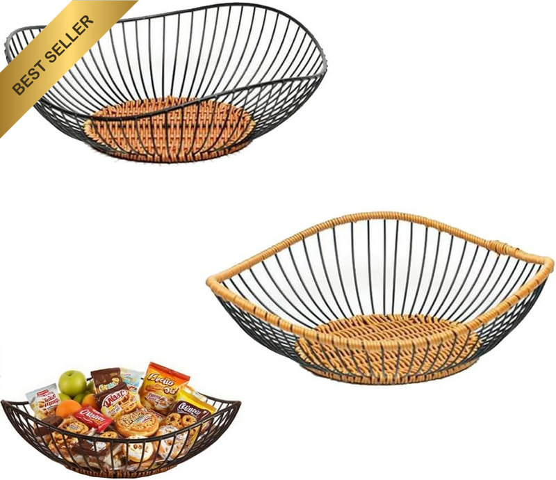 Metal Wire Fruit Baskets Set of 2 Countertop Kitchen Storage | Durable Rustproof
