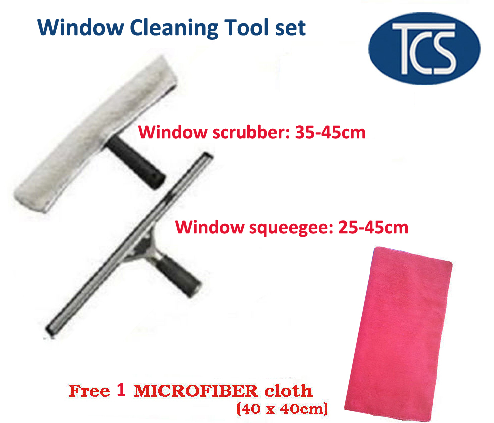 WINDOW CLEANING SET KIT SCRUBBER SQUEEGEE + FREE Microfibre Cloth