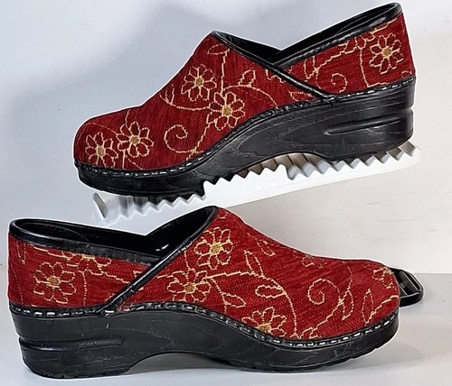 Dansko Shoes Red Gold Chenille Floral Vegan Professional