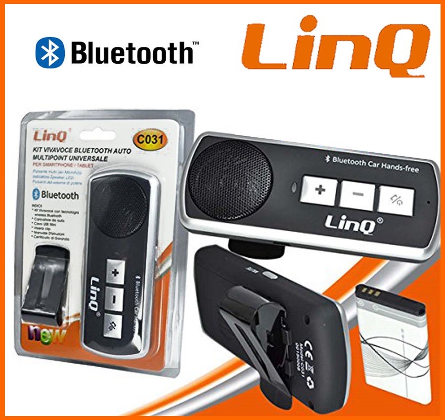 Kit Vivavoce Bluetooth Per Auto Universale Speaker Smartphone Tablet Linq C031