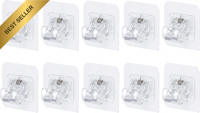10 PCS Transparent No Drill Curtain Brackets Self Adhesive Curtain Hooks for Bat