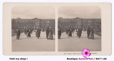 PARIS, MUSÉE DU LOUVRE DEPUIS LE PONT DE L'INSTITUT, STÉRÉO ARGENTIQUE 1902-T156