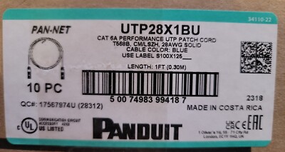 Panduit Cat.6a UTP Patch Network Cable (Box Of 10 Patch Cords)