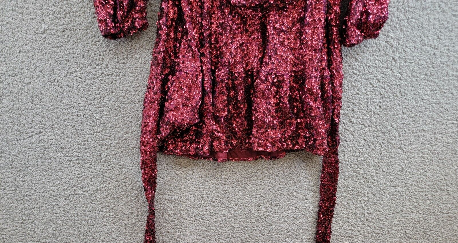Betsy & Adam Sequin Belted Long-Sleeve Dress Women's 2 Plum V-Neck Snap Pullover - Picture 4 of 15