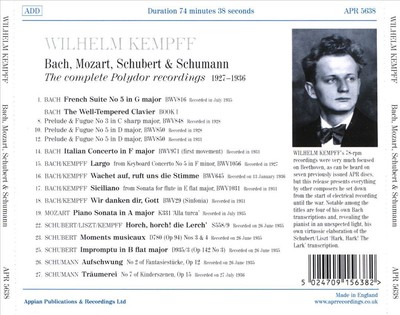 WILHELM KEMPFF BACH, MOZART, SCHUBERT & SCHUMANN: THE COMPLETE POLYDOR RECORDING