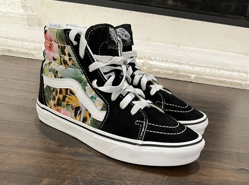 Vans Sk8 Hi Top Womens Size 8 Shoes Black Suede Pink White