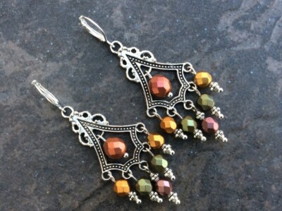 Fall Colors Boho chic Chandelier Earrings with Sterling Silver lever backs