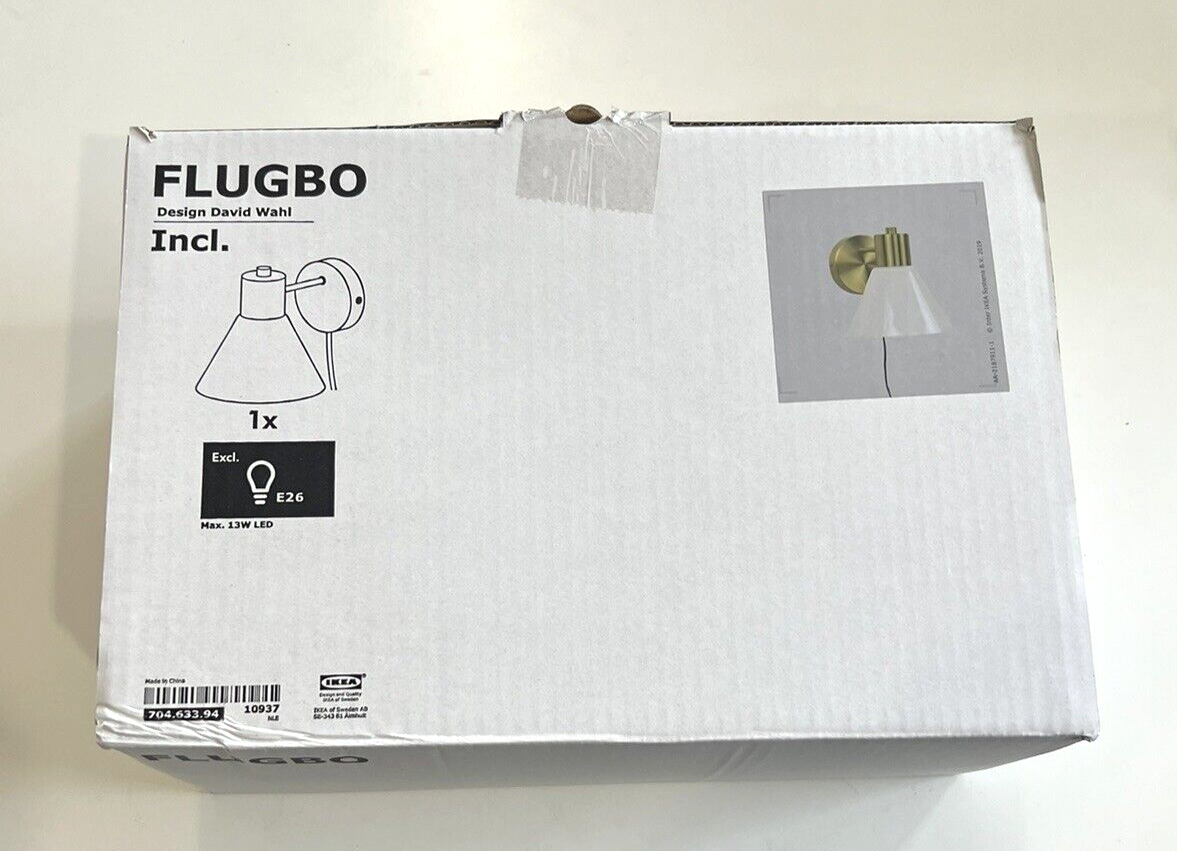 Ikea FLUGBO Wall Lamp Brass/Glass Corded with Switch