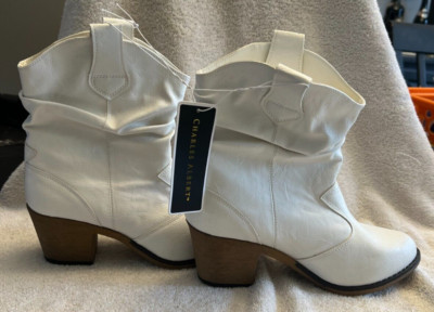 CHARLES ALBERT Modern Vegan Leather Cowboy Cowgirl Boot White Women 8 M 39 NEW