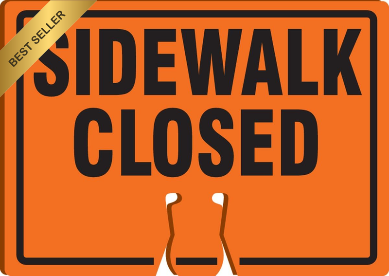 Plastic Traffic Cone Top Warning Sign Sidewalk Closed 10x14in Black on Orange