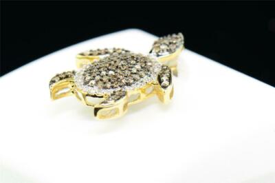 Pre-owned Gnd Atlanta Ladies 10k Yellow Gold Brown Diamond Pendant Animal Turtle Tortoise Charm .38 Ct In White