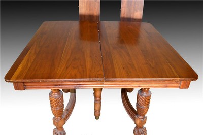 17229 Victorian Walnut Claw Foot Dining Table w/ 2 Leaves