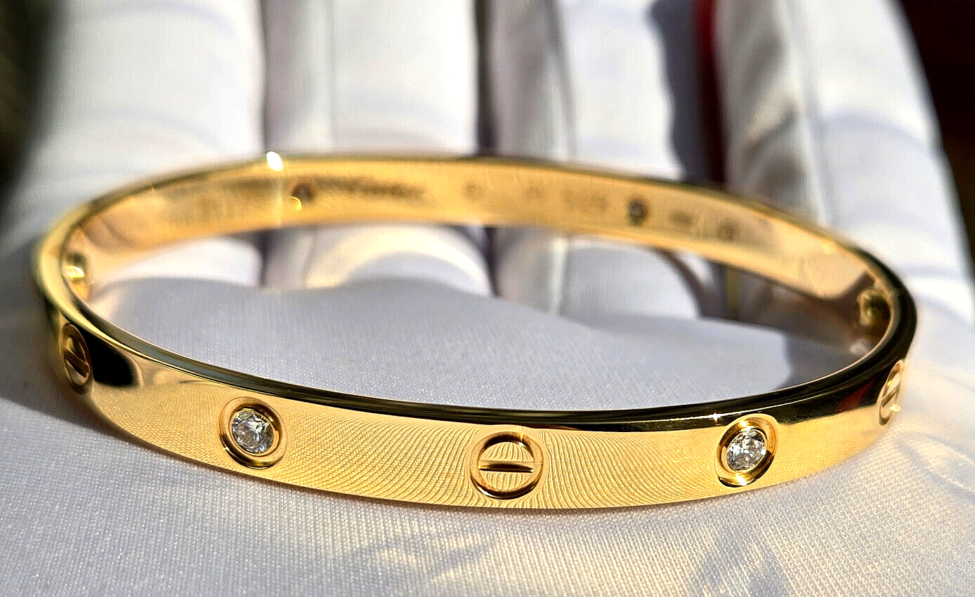 CARTIER LOVE BRACELET 18K YELLOW GOLD 4 Diamond Size 18 CARTIER LOVE BRACELET 18K YELLOW GOLD 4 Diamond Size 18