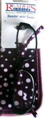 New! Foster Grant Readers Choice DOTS BLACK 2.75 Reading Glasses W/Soft Case