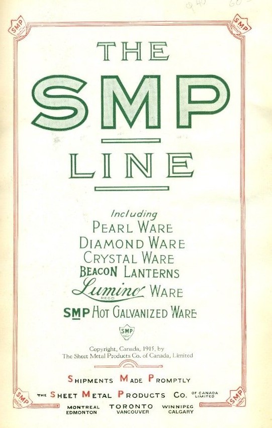 1915-1922 RARE - THE SMP LINE / METAL WARE PRODUCTS CATALOG AND PRICE LIST