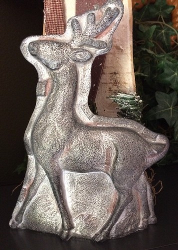Primitive Antique Vintage 8" Tin Style Reindeer Deer Silver Resin Chocolate Mold