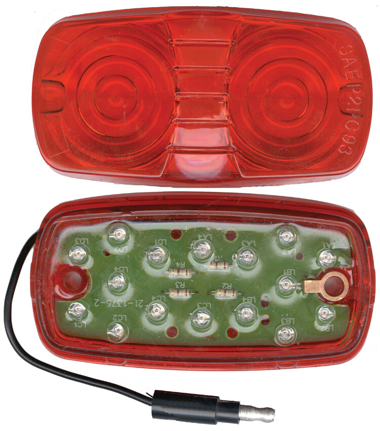 16 Red LED Rectangular Clearance/Marker Light w/ Single Wire - Red Lens